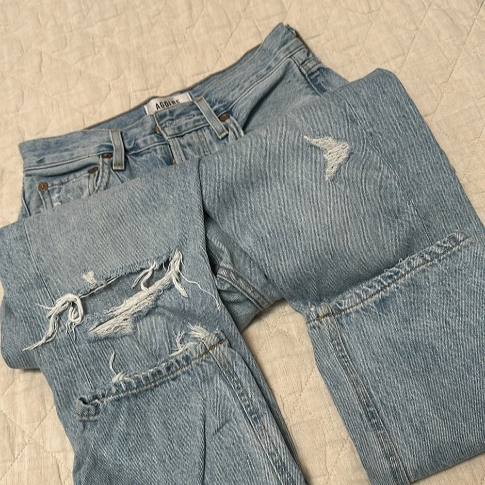Aritzia Agolde - Riley High Waist Crop Jean - Ripped Blue Size 24 - Shatter Wash - Picture 6 of 9